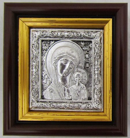 Икона Казанская Божия Матерь серебрение, (метод гальванопластики), рамка