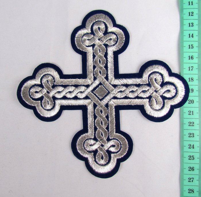 Крест 1 ОКРУГЛАЯ ПЛЕТЕНКА, синий с серебром,14,5 -16 см