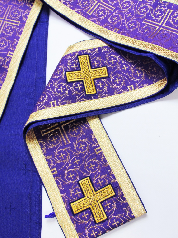 Орарь фиолетовый с золотом, шелк, с поручами