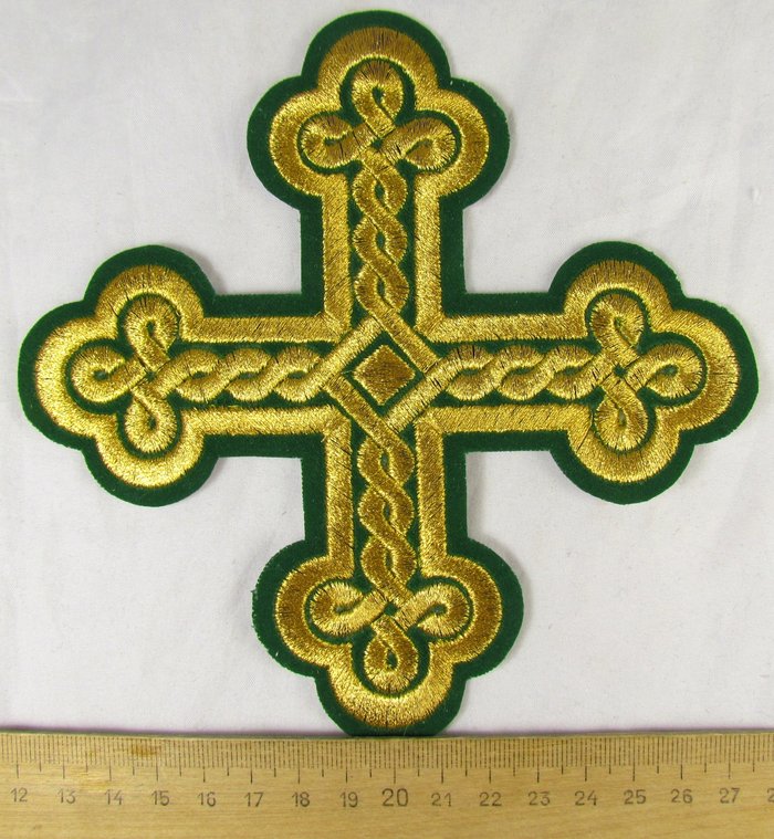 Крест 1 ОКРУГЛАЯ ПЛЕТЕНКА, зеленый с золотом,14,5 -16 см