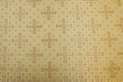 Шелк ВИЗАНТИЙСКИЙ КРЕСТ/ АФОН, желтый с золотом с горчичной окантовкой, шир. 300 см