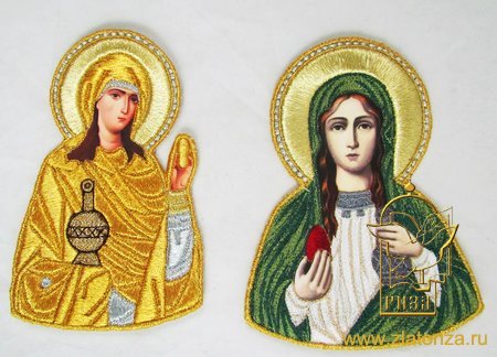 Икона святой равноапостольной Марии Магдалины, выс. 15,5 см, вышитая