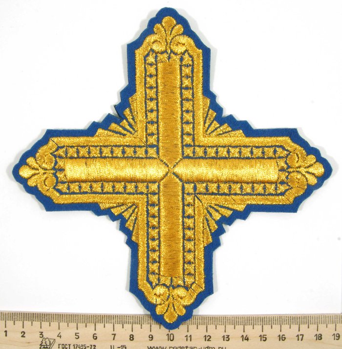 Крест 1 КВАДРАТ, синий с золотом,14,5 -16 см