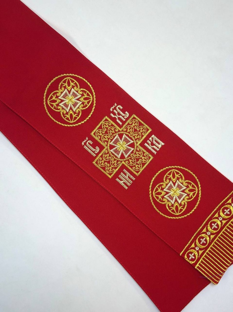 Закладка вышитая, красная с золотом, шир. 13 см