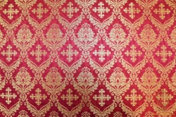 Парча МУЗА, красная с бордовой окантовкой, шир. 150 см, Рахманово