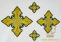 Набор крестов на Престол/Жертвенник Каменный, зеленый с золотом, 4 шт Набор крестов на Престол/Жертвенник Каменный, зеленый с золотом, 4 шт