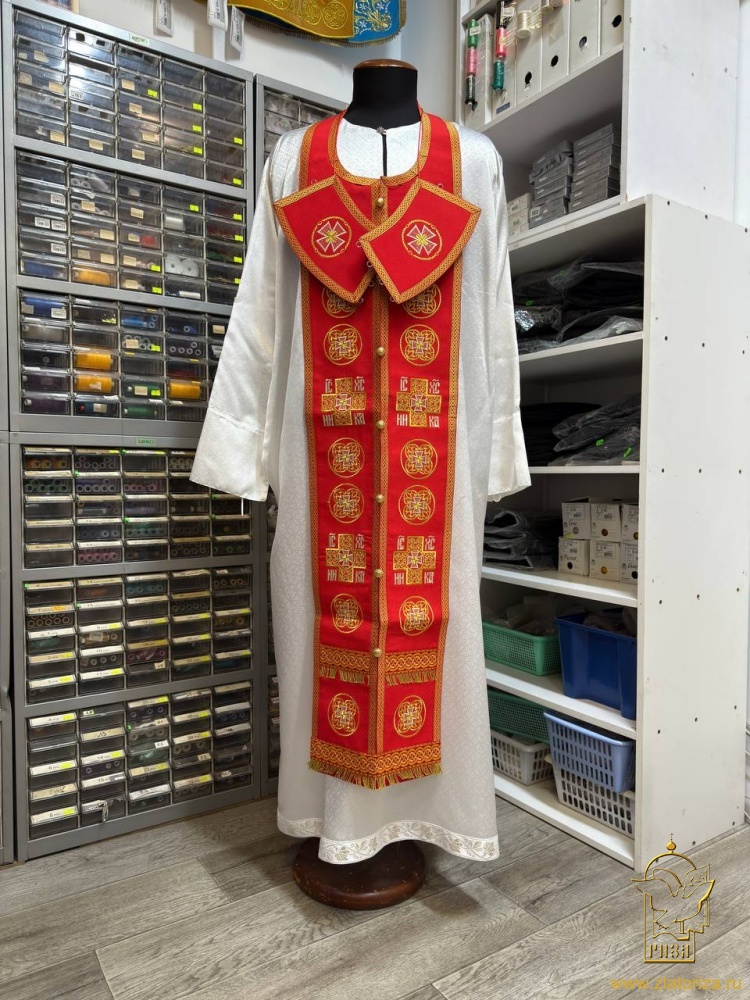 Епитрахиль + поручи, красная с золотом, вышитая, с сумочкой