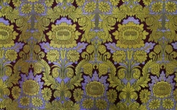 Парча ЛЕОНИЛ, бордо с золотом + серебром, с зеленой окантовкой, шир. 150 см, Рахманово