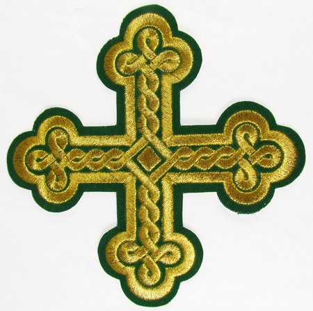 Крест 1 ОКРУГЛАЯ ПЛЕТЕНКА, зеленый с золотом,14,5 -16 см