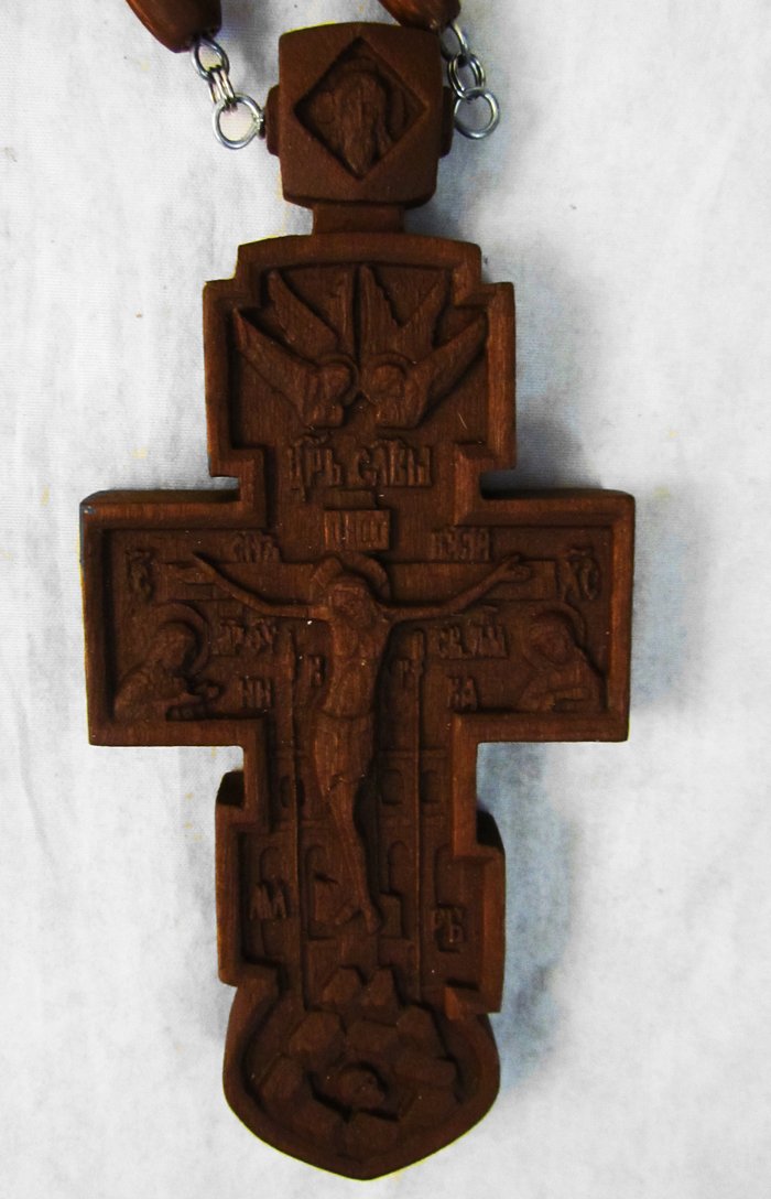 Крест иерейский резной ручная работа (береза) с острым низом тонированный