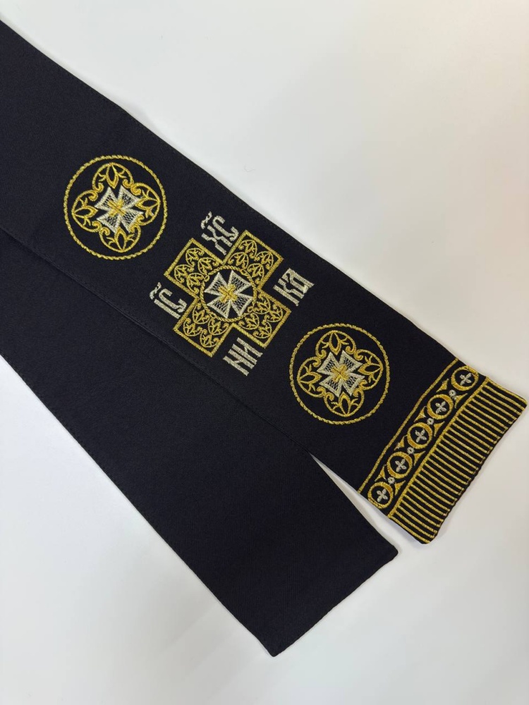 Закладка вышитая, черная с золотом, шир. 10 см