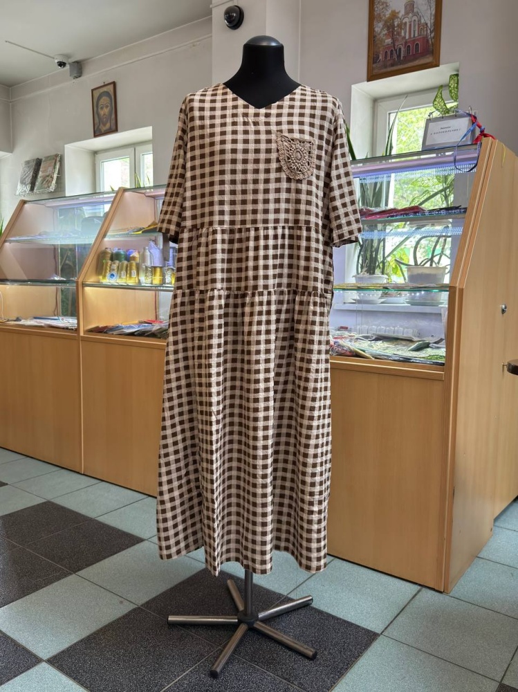 Платье женское СД, хлопок, клетка/цветочек. Цвета