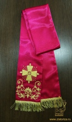 Закладка КРЕСТ красная с золотом, шир. 12 см, ручная вышивка
