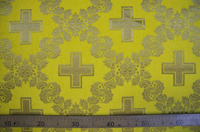 Парча шенил ЦАРСКИЙ КРЕСТ, желтая с золотом, шир. 155 см