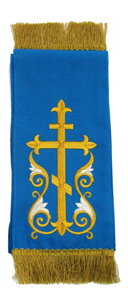 Закладка, вышитая, Расцветший Крест, голубая, ш. 14 см