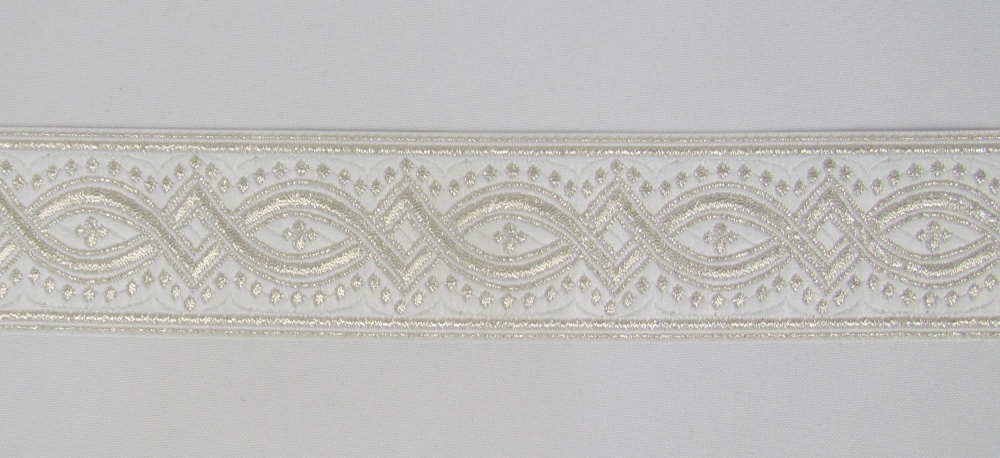 Галун КОСТРОМА, белый со светлым серебром, шир. 4 см, РА