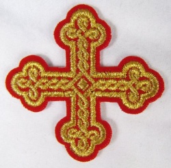 Крест 4 ОКРУГЛАЯ ПЛЕТЕНКА, красный с золотом,6-7 см