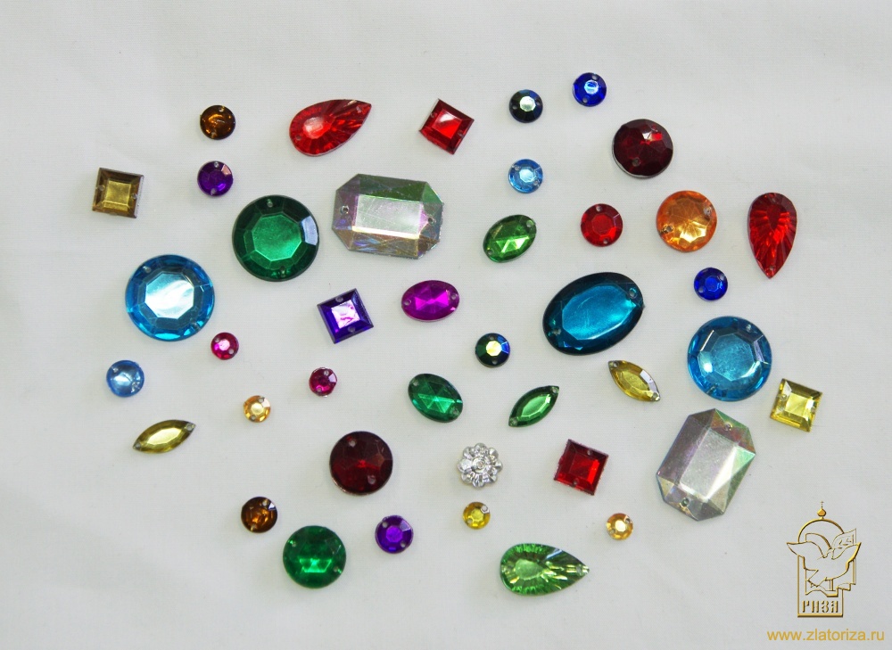 Стразы пришивные, пластик, цвет - микс
