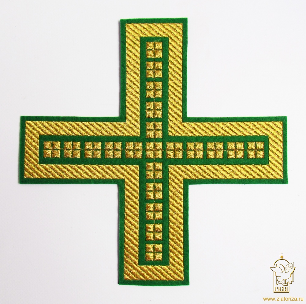 Крест П/Ж ПРЯМОЙ с кубиками, зеленый с золотом