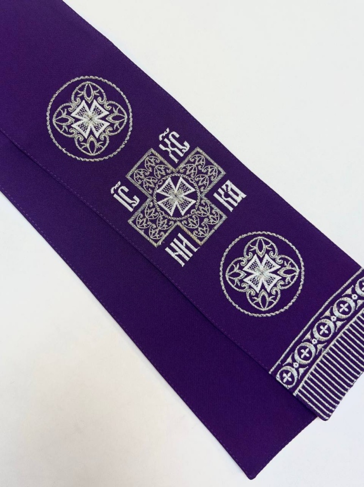 Закладка вышитая, фиолет с серебром, шир. 10 см