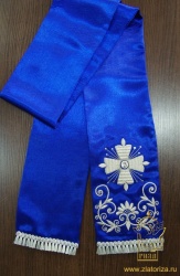 Закладка КРЕСТ синяя с серебром, шир. 12 см, ручная вышивка