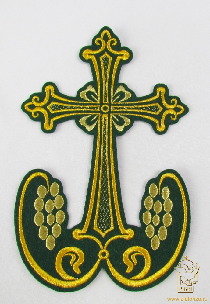 Крест ВИНОГРАД восьмиконечный, зеленый с золотом, высота 25 см