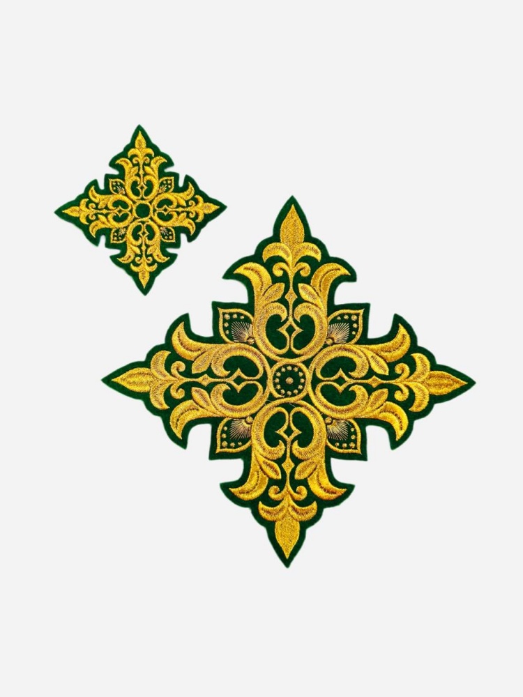 Крест 2 ПОЧАЕВ, зеленый с золотом, 10-12 см