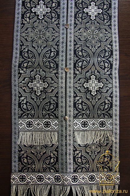 Епитрахиль + поручи, черная с серебром, парча