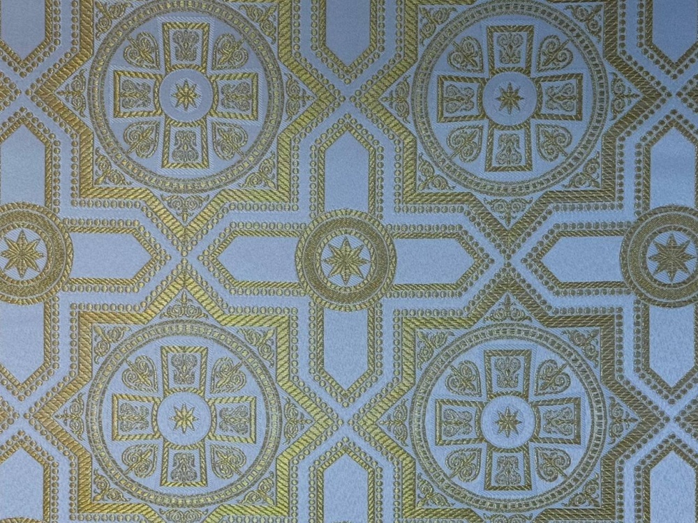 Парча НЕВСКИЙ, белый с золотом, шир. 150 см, Рахманово