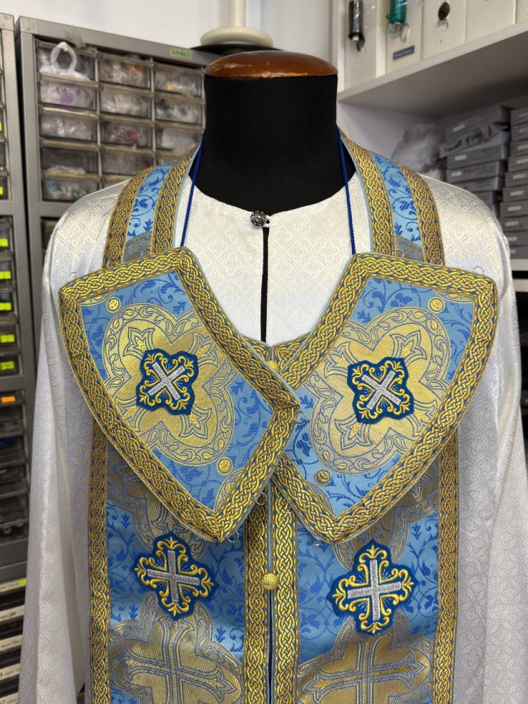 Епитрахиль + поручи, голубой с золотом, шелк