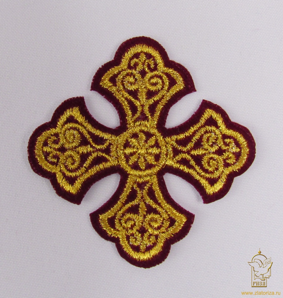 Крест 4 УЗОРНЫЙ бордо с золотом, 6-7 см