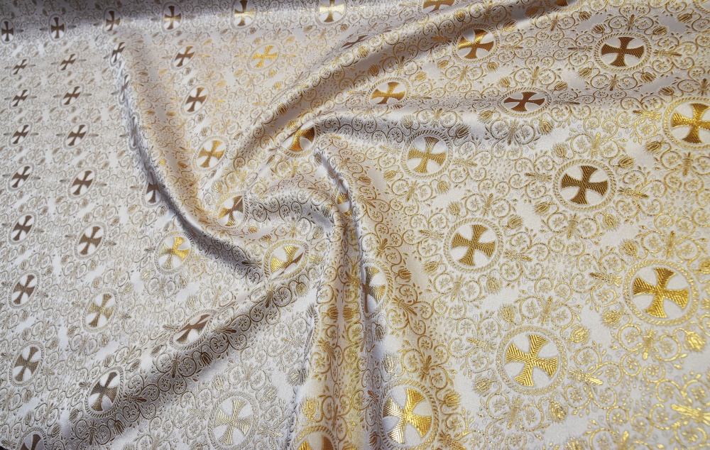 Шелк АЛАНЬЯ малая, белый с золотом, с люрексом, шир. 165 см