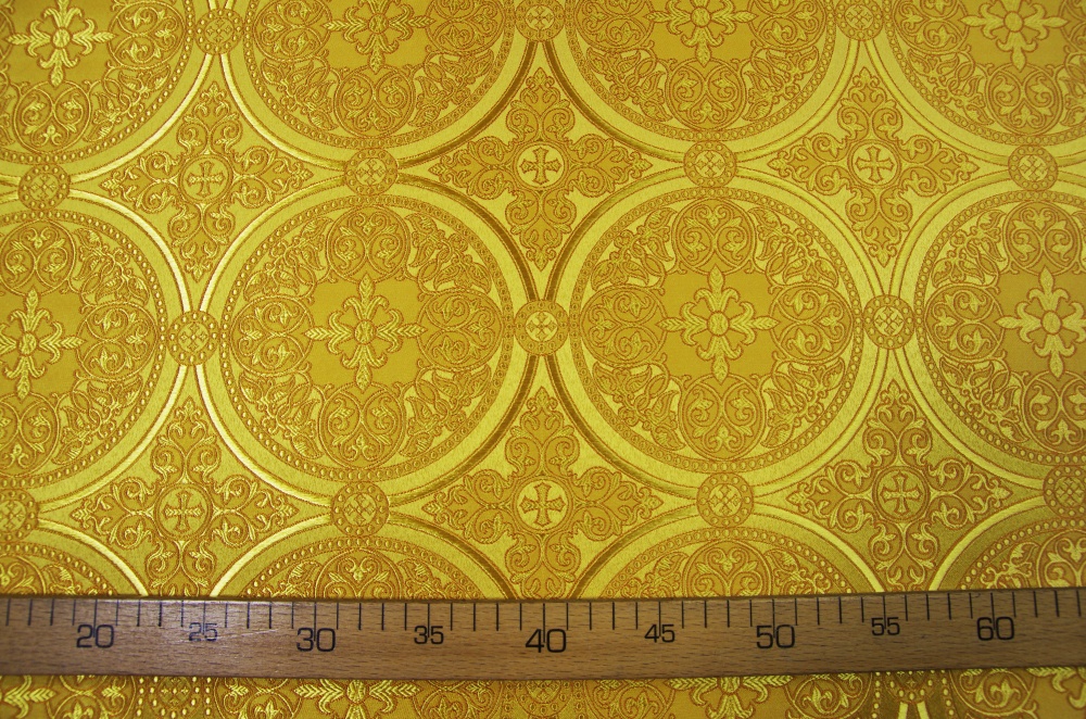 Шелк ВЛАДИМИРСКИЙ, желтый с горчицей, с золотом, шир. 150 см, Рахманово