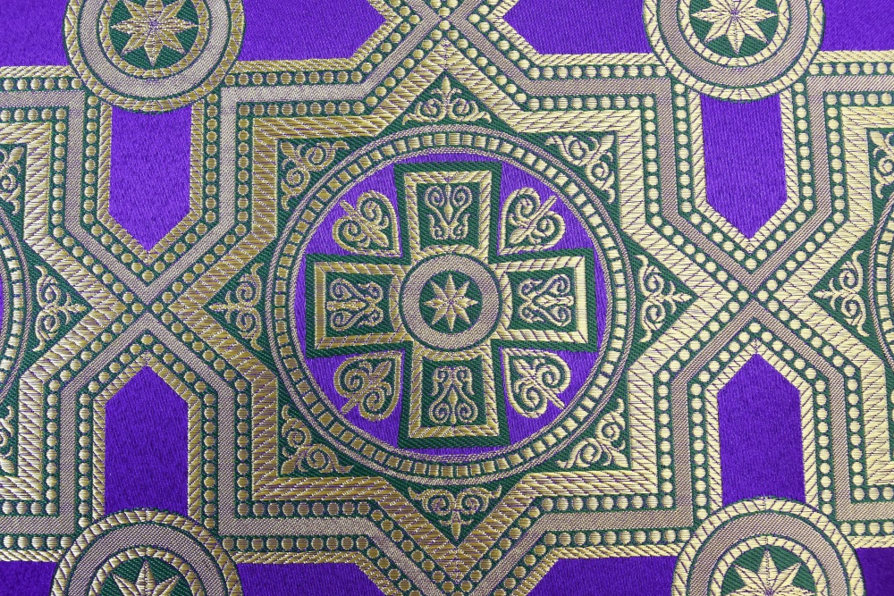 Шелк НЕВСКИЙ, фиолетовый с зеленым, с золотом, шир. 150 см, Рахманово