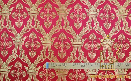 Шелк КОРОНА СТАРАЯ, красная с золотом, шир. 150 см, Рахманово