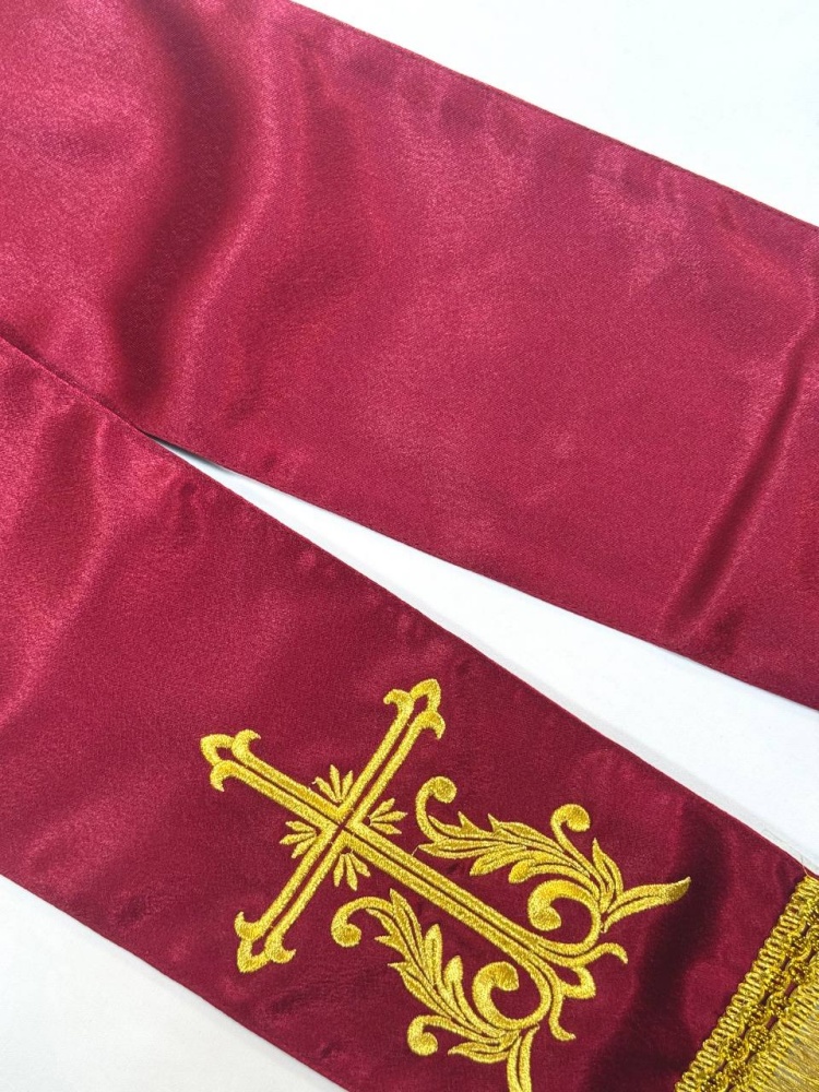 Закладка вышитая, креп, бордовая с золотом, шир. 13 см