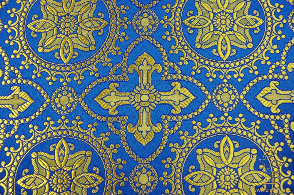 Шелк ЯРОПОЛК, голубой с золотом, шир. 150 см, Рахманово