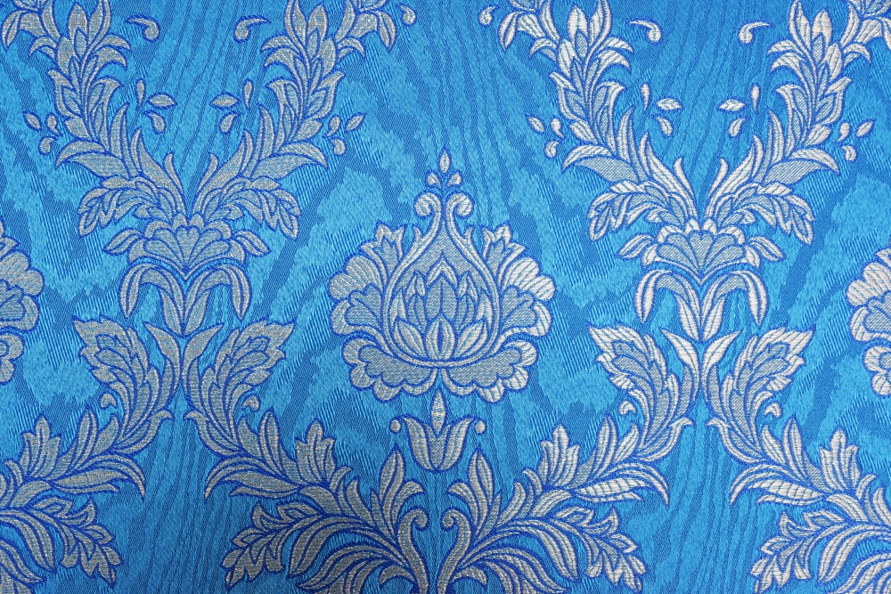 Парча ЛИРА, голубая с серебром, шир. 150 см, Рахманово