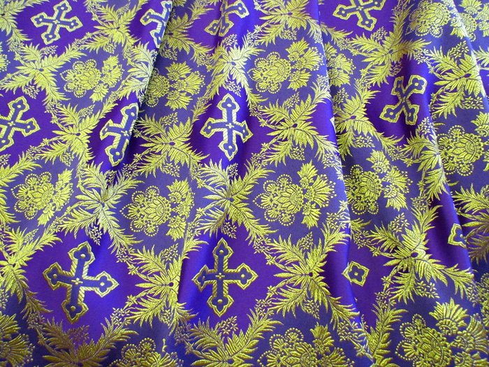 Парча РОЖДЕСТВО, фиолетовая с золотом, шир. 150 см, Рахманово