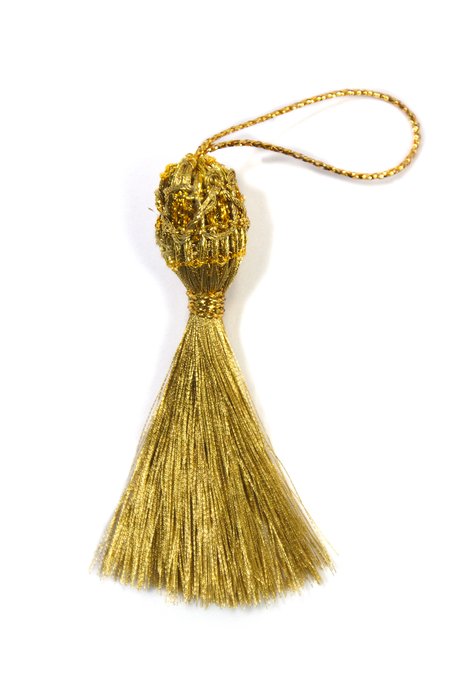 Кисть декоративная, золото, длина 6-7 см, макушка - шарик