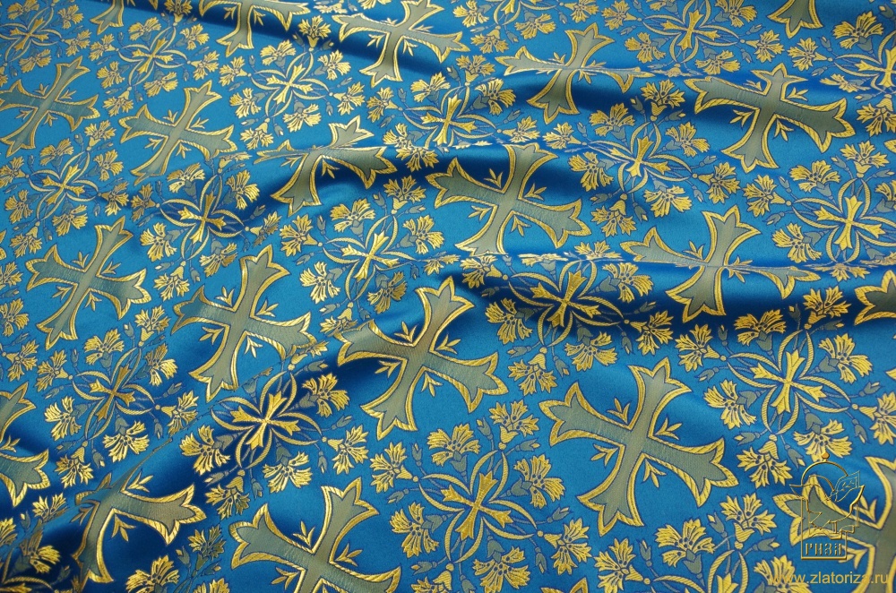Шелк ВАСИЛЕК, голубой с золотом, шир. 150 см, Рахманово
