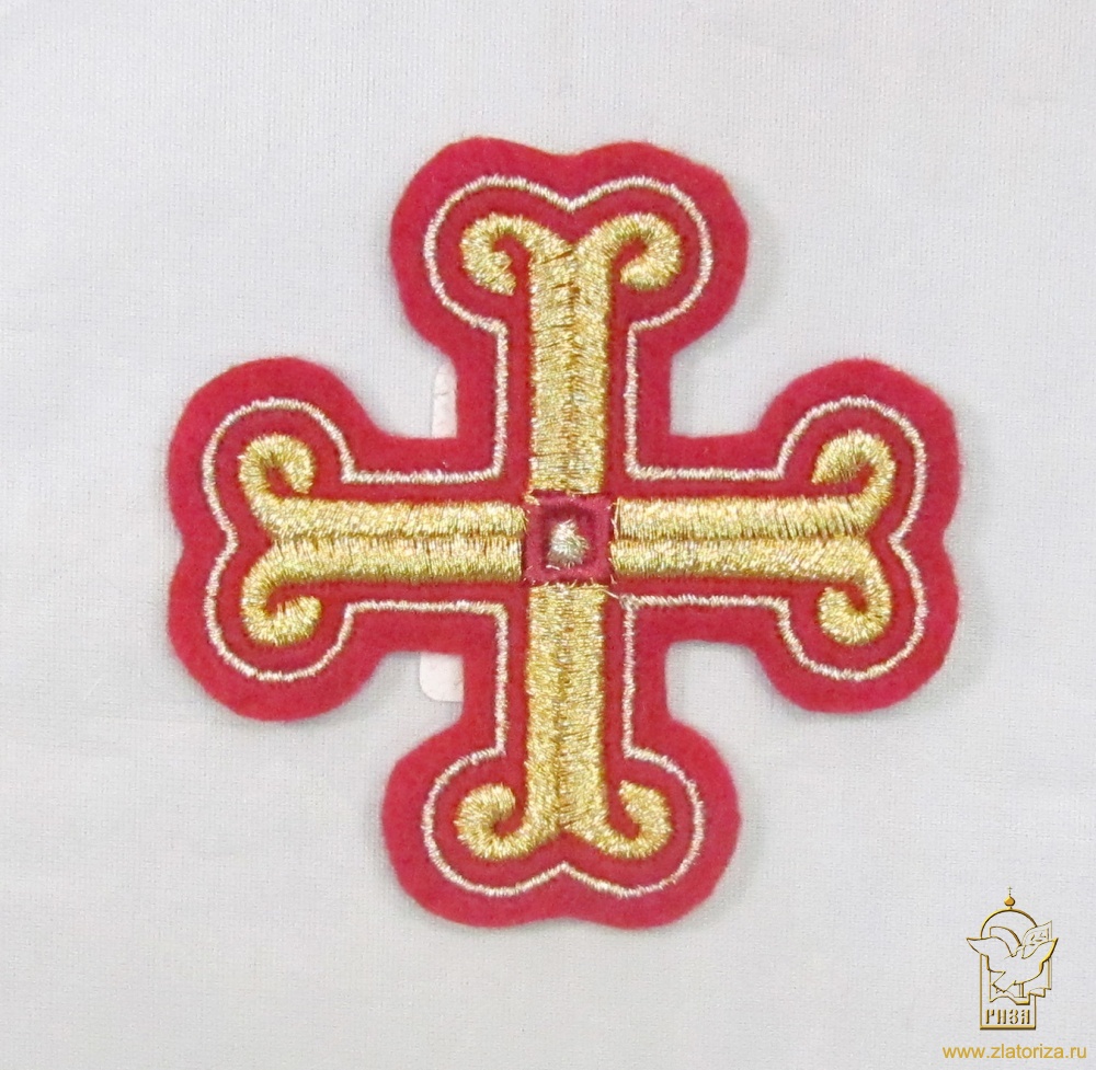 Крест 4 КАЗАНСКИЙ красный с золотом,6-7 см