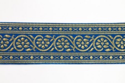 Галун ИНДИЯ Цветочный, голубой с золотом, шир. 5,5 см Галун ИНДИЯ Цветочный, голубой с золотом, шир. 5,5 см