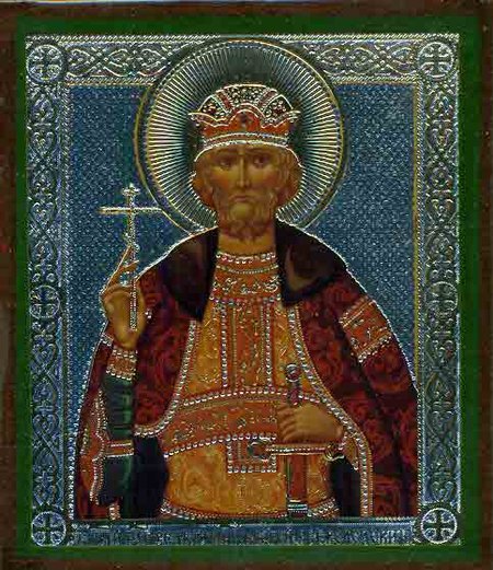 Икона Юрий Всеволодович святой благоверный великий князь С161, двойное тиснение 6,2х7,2 на деревянной доске
