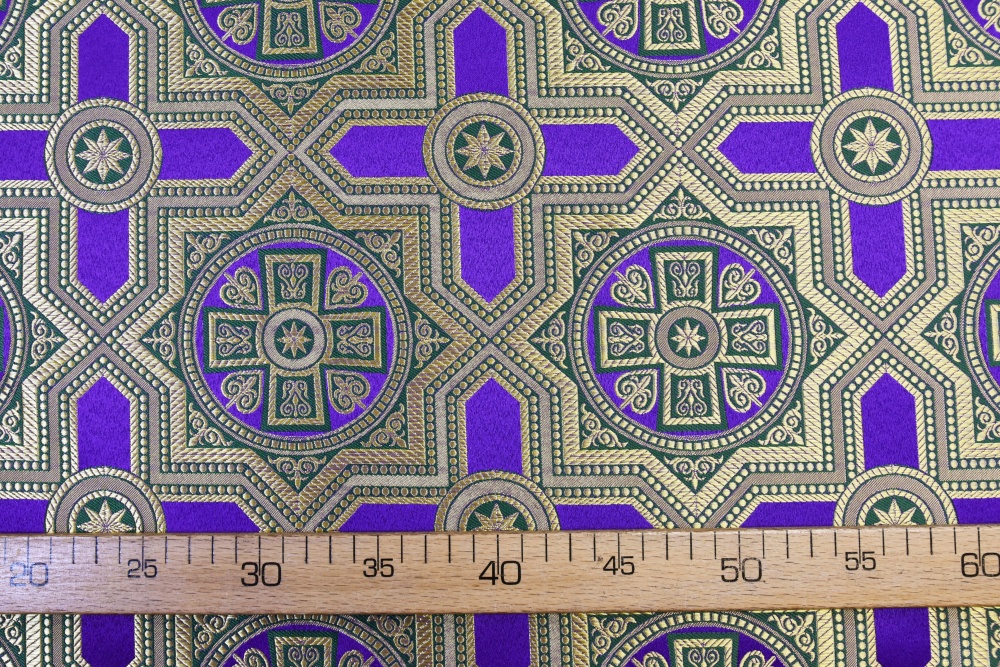 Шелк НЕВСКИЙ, фиолетовый с зеленым, с золотом, шир. 150 см, Рахманово