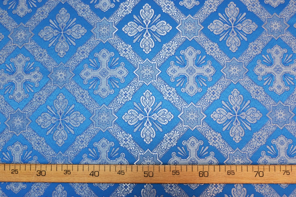Парча КАНОН голубая с серебом, шир. 150 см, Рахманово