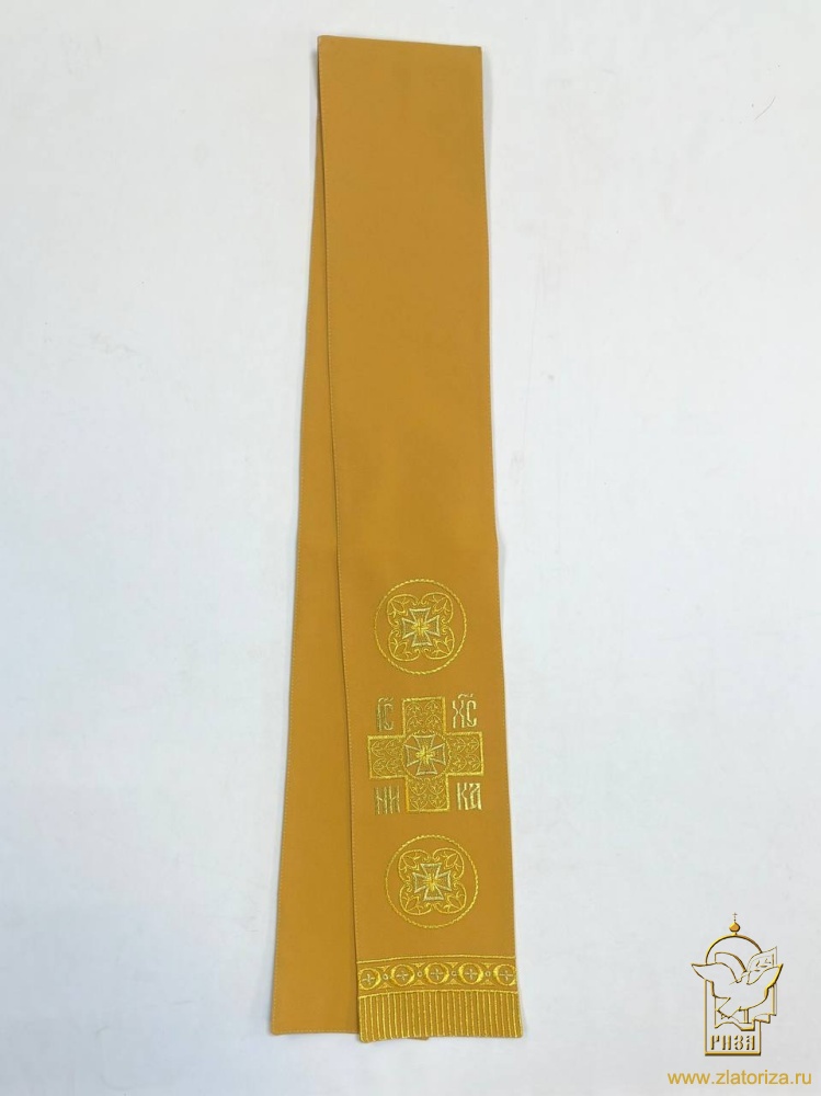 Закладка вышитая, горчица с золотом, шир. 13 см