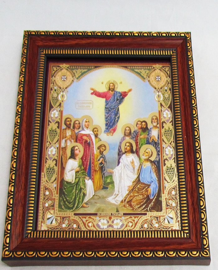 Икона Вознесение Господне вариант 1 двойное тиснение 12,5х14,5 см, картон, рамка под стеклом