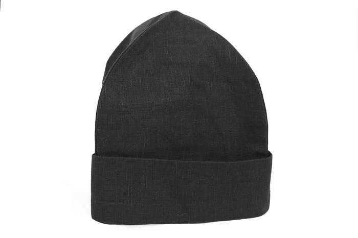 Скуфья мужская, лен, с подкладкой. Цвета - натуральный и черный
