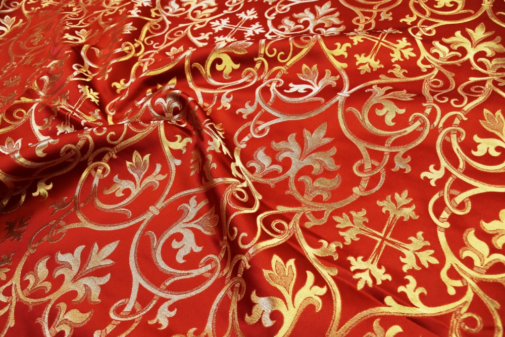 Парча СВЯТОГОРСКАЯ, красная с золотом, шир. 165 см
